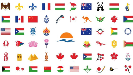 Collection of International Flags and National Symbols Icons