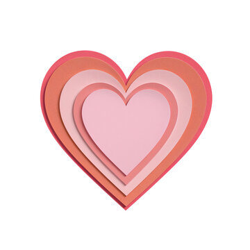 Layered paper-cut heart in shades of pink and orange, with transparent PNG cutout background