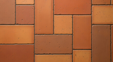 Close-up of a tiled surface in shades of orange and brown, arranged in a rectangular pattern with varying hues