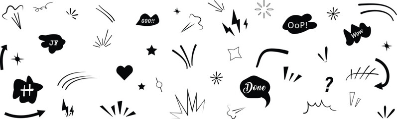 Obraz premium Hand-drawn Doodle Elements and Comic Accents Collection and various emoticon and symbol illustrations