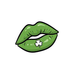 Green lips with shamrock symbol on lower lip for St. Patrick's Day