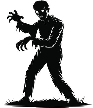 Scary zombie silhouette vector illustration, walking undead creature for Halloween horror and spooky monster party design