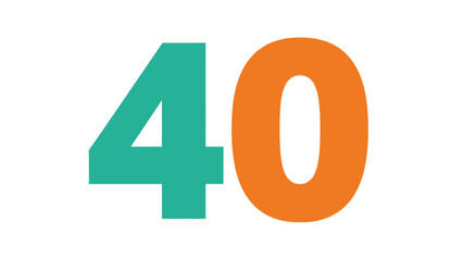 Number 40, Forty, Teal and Orange, Bold Font, Graphic Element