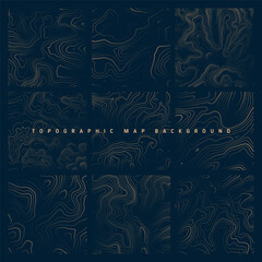 Topographic maps with contour lines. Geographic terrain grid, relief height elevation. Ground path pattern. Travel and navigation, cartography design element. Vector illustration.