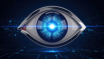 Glowing 3d Eye Icon, Surveillance and Monitoring