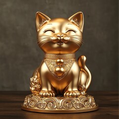 Golden cat statue symbolizing good fortune.
