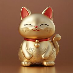 Golden lucky cat figurine with cheerful expression.