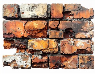 Detailed Weathered Brick Wall on White Background with Rough Texture