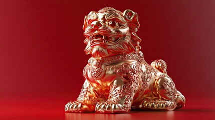 Golden lion statue symbolizing protection and luck.