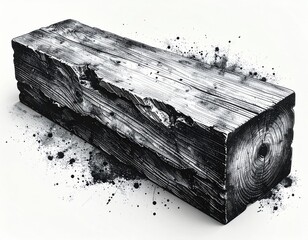 Abstract Wood Block Black And White Textured Composition On White Background