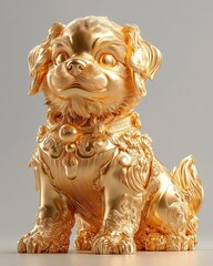 Golden decorative dog figurine statue.