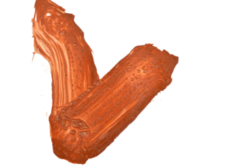 A brown watercolor stain in the shape of a check mark.