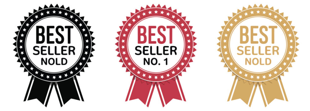 No. 1 Bestseller Badge Vector, Flat Gradient Circle Icon with Ribbon, Modern Label for Stickers, Logos, Seals, Stamps, and Sign Design.