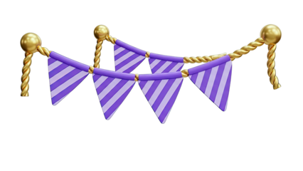 Purple Striped Bunting with Gold Rope and Balls