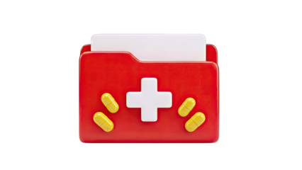Red Medical Folder Icon with Pills and Cross