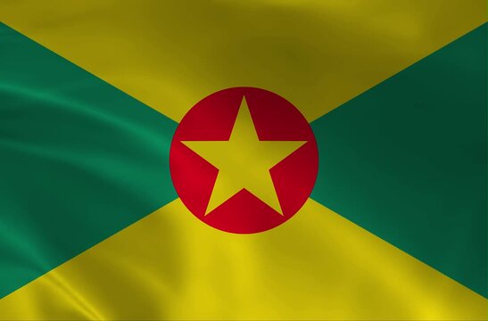 Grenada National Flag Waving, Spice Isle Symbol, Realistic Fabric Texture, High-Quality Seamless Loop Animation