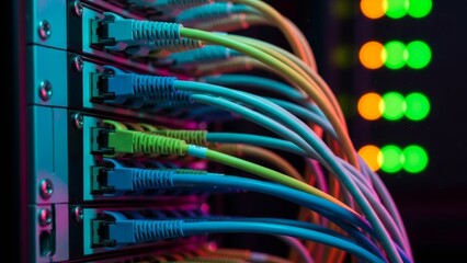 Abstract technology background with network connections and server racks