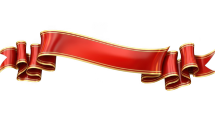 Red Ribbon Banner with Gold Trim Isolated on Transparent Background graphic design