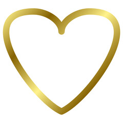 Minimal gold heart frame isolated on transparent background. Design element.