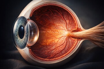 Cross Section of Human Eye Showing Retina and Optic Nerve