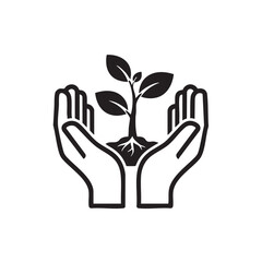 Obraz premium Hands holding a young plant with roots and leaves illustration