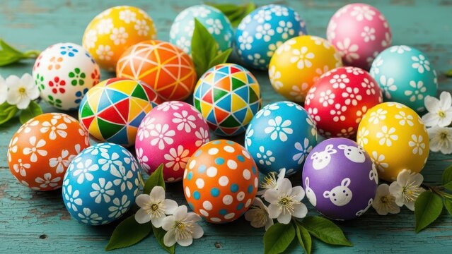 Colorful easter eggs with floral patterns and decorations - Powered by Adobe
