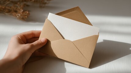 Elegant blank card in brown envelope for personalized event invitations or greetings,Universal Letter Writing Week