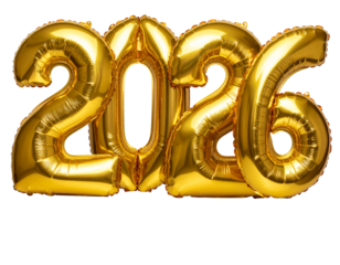 Golden 2026 balloons, isolated on transparent background isolated on transparent background