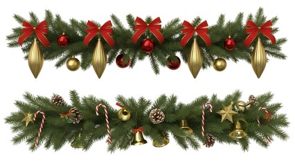 Christmas garland with red bows gold ornaments and candy canes