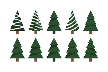 Obraz premium Christmas Trees Collection in Various Styles and Patterns on White Background for Holiday Decor