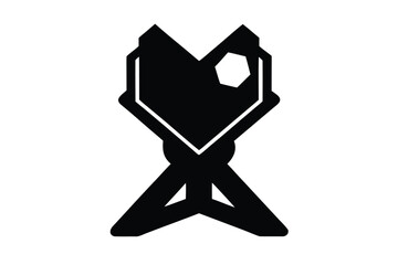 Black silhouette graphic of a stylized heart shaped trophy or award with a hexagonal nut on a white background with icon