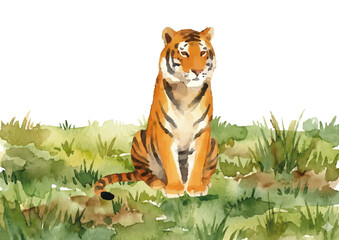 Watercolor-style tiger illustration／虎
