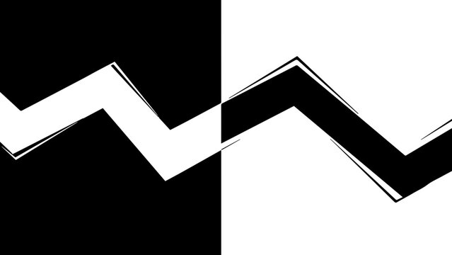 Black and white horizontal zigzag line on split background, minimalist geometric art with inverted colors, sharp modern design.