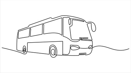 Continuous one line drawing of tourist bus. Simple travel bus. Continuous one line drawing of a beautiful school bus. Continuous one line drawing of a modern city bus art illustration vector © UzzalChandra
