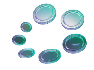 Coins gradient glass design money currency hologram isolated on transparent background png. financial wealth economy cashback business. 3D render illustration
