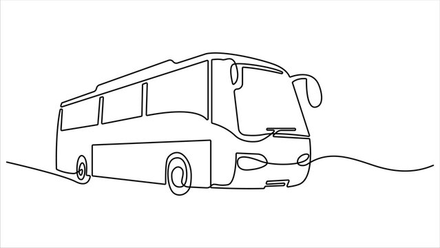 Continuous one line drawing of tourist bus. Simple travel bus. Continuous one line drawing of a beautiful school bus. Continuous one line drawing of a modern city bus art illustration vector