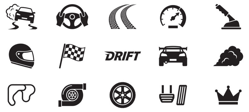 Car drift icon set. Vector Illustration.