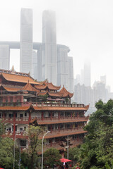 Qianfosi with Raffle City in background in Chongqing, China.
