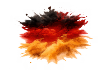 Germany flag colors exploding powder painting national pride and dynamic energy on transparent background