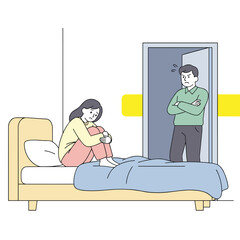 Couple experiencing emotional conflict at home in bedroom setting  