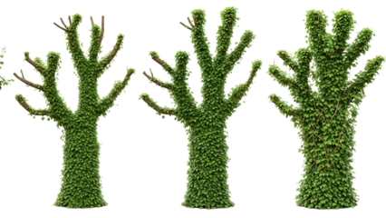 Three topiary trees isolated on transparent background