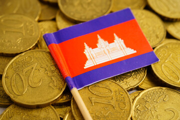 Colombia flag on coins background, finance and accounting, banking concept.