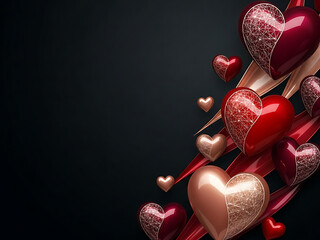 Colorful hearts floating on dark background for Valentine's Day  