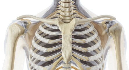 Medical illustration of the human torso skeletal structure, front view, highlighting the ribcage