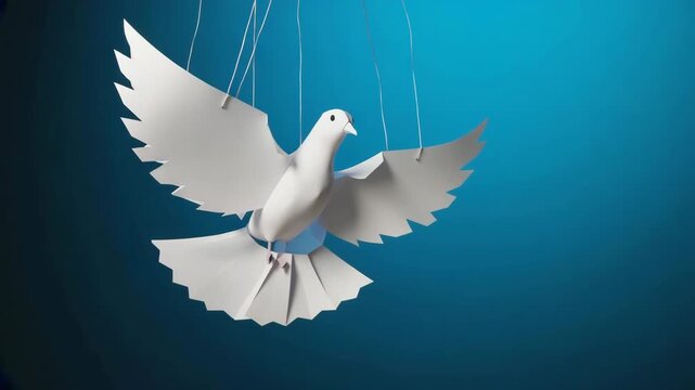 A stack of paper morphing into a bird and freezing mid-motion 4K