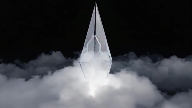 A cube of mist spins, freezing for a moment into a prism before fading back to vapor 4K