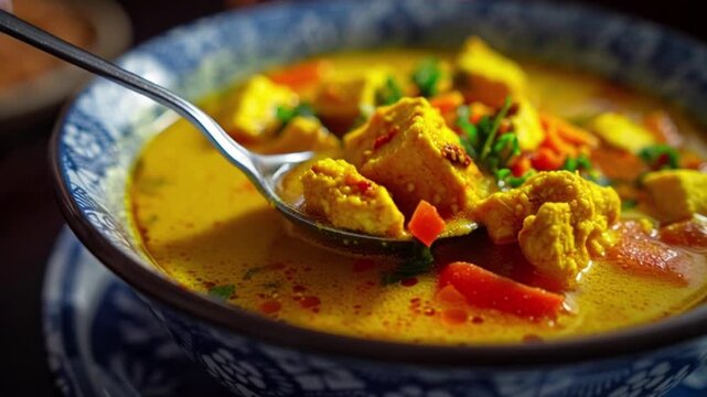 Delicious Chicken Curry Soup with Vegetables.