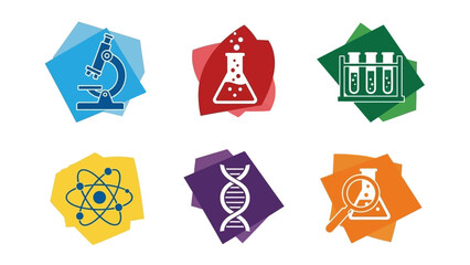 Science and research icons microscope flask test tubes atom dna and magnifying glass