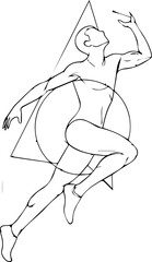 Continuous Line Art Illustration of a Basketball Player Performing a Slam Dunk with Geometric Overlays © Muhammad