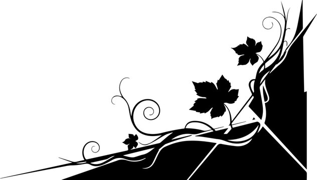 Minimalist Black Vine and Leaf Corner Border Graphic Silhouette